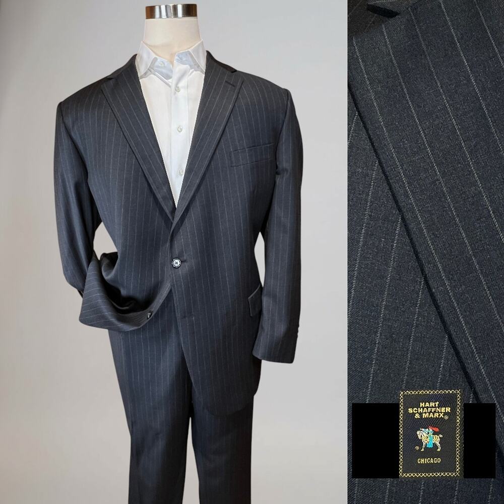 Hart Schaffner Marx 54L 47x32 Gray Stripe Quality Suit